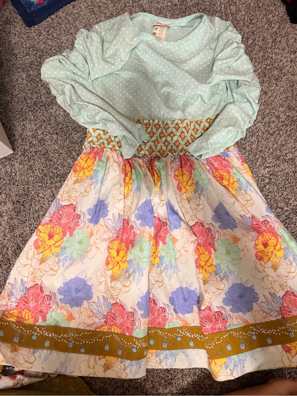 Matilda Jane Mint Polka Dot Top with Multicolor Floral Skirt
